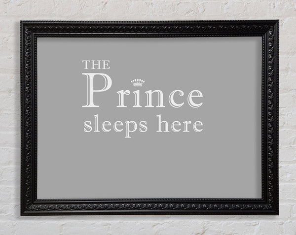 Boys room Quote The Prince Sleeps Here Grey White Framed Print