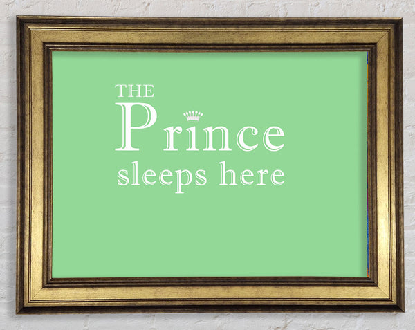 Boys room Quote The Prince Sleeps Here Green Framed Print