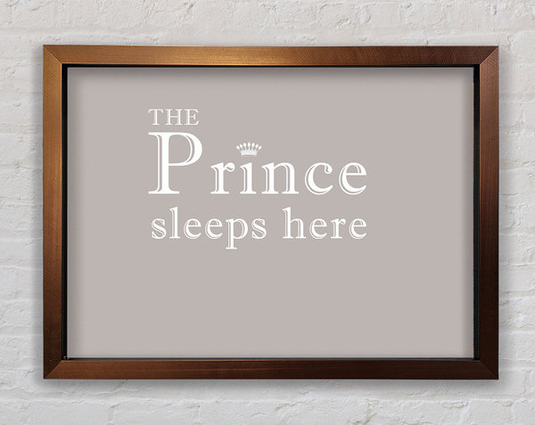 Boys room Quote The Prince Sleeps Here Beige Framed Print