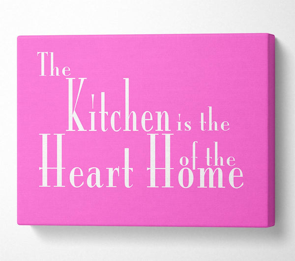  A Canvas Print of Kitchen Quote The Kitchen Is The Heart Of The Home 2 Vivid Pink Canvas Art