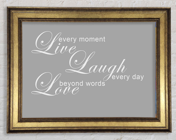 Love Quote Live Every Moment 3 Grey White Framed Print