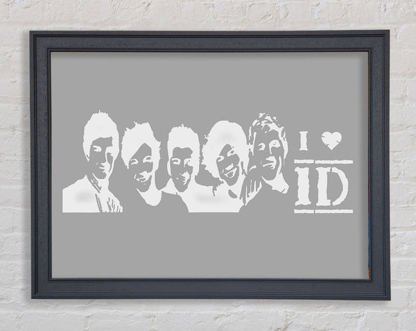 Music Quote I Love 1 Direction Grey White Framed Print