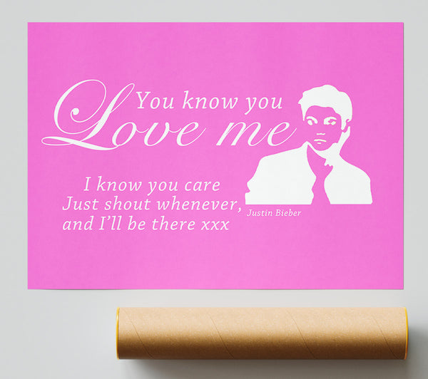 Music Quote You Know You Love Me Justin Bieber Vivid Pink Poster