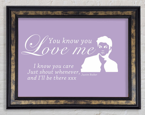 Music Quote You Know You Love Me Justin Bieber Lilac Framed Print