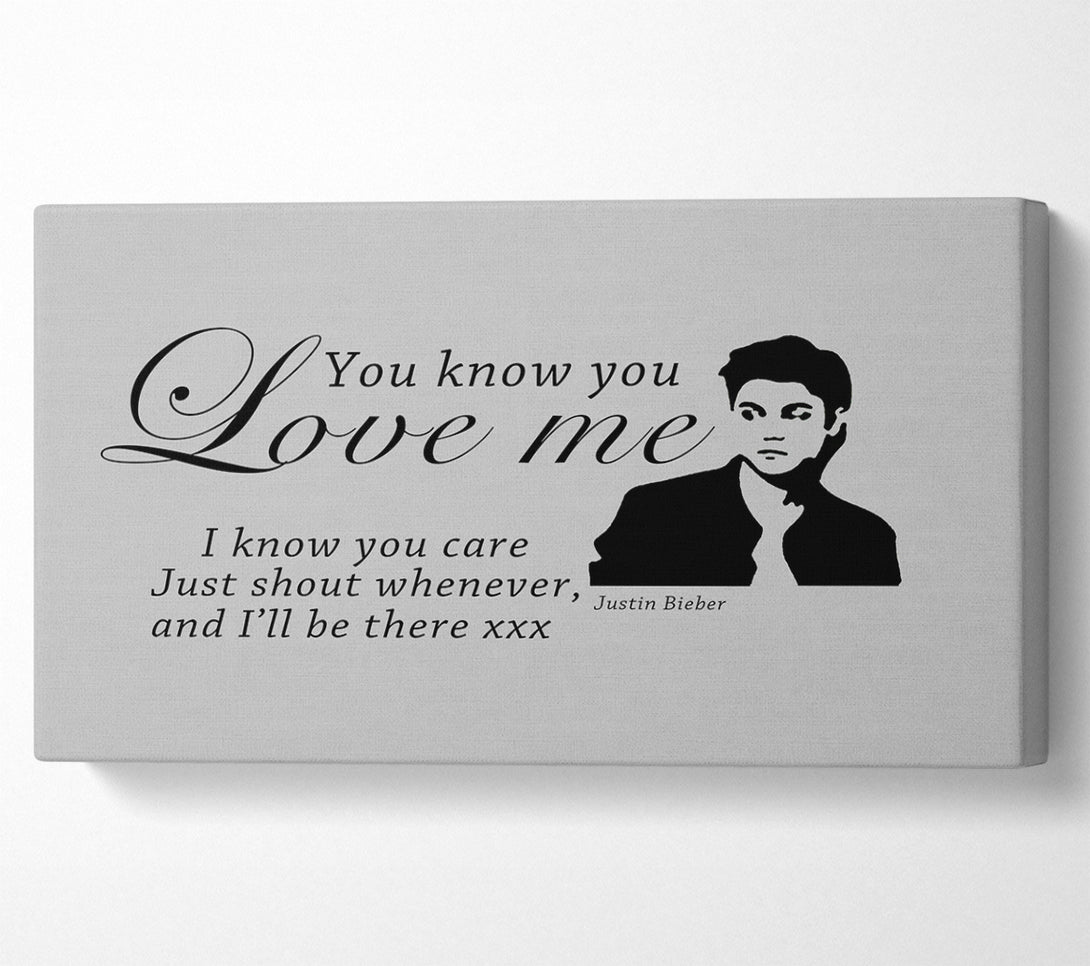  A Canvas Print of Music Quote You Know You Love Me Justin Bieber Grey Canvas Print