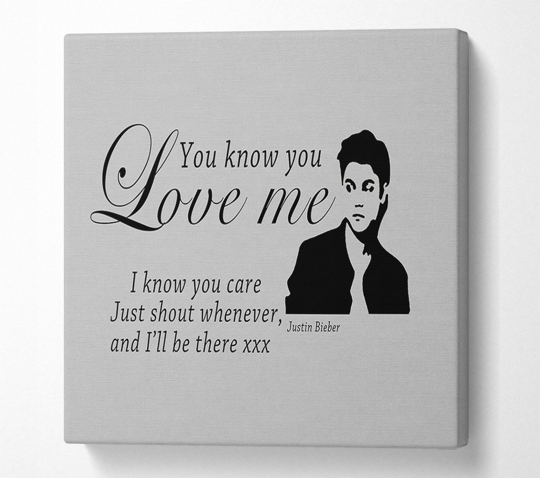  A Canvas Print of Music Quote You Know You Love Me Justin Bieber Grey Canvas Print