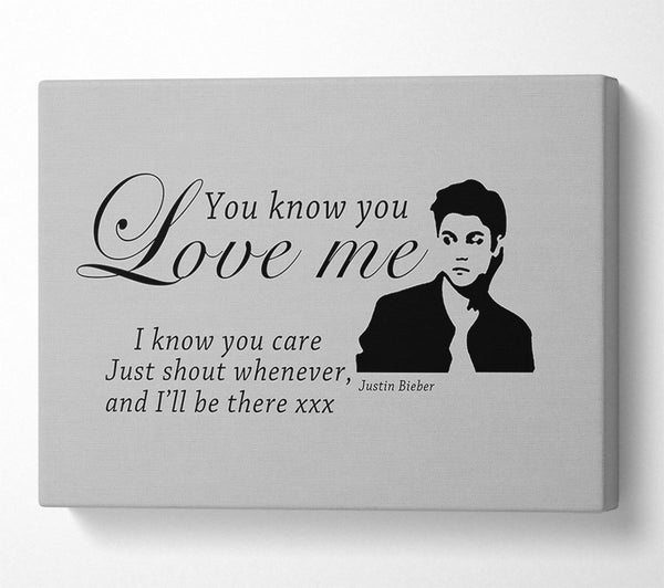  A Canvas Print of Music Quote You Know You Love Me Justin Bieber Grey Canvas Print