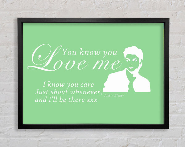 Music Quote You Know You Love Me Justin Bieber Green Framed Print