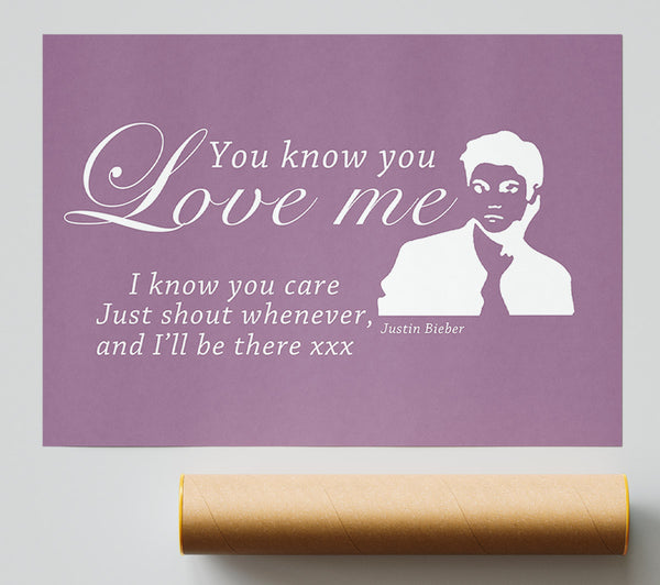 Music Quote You Know You Love Me Justin Bieber Dusty Pink Poster