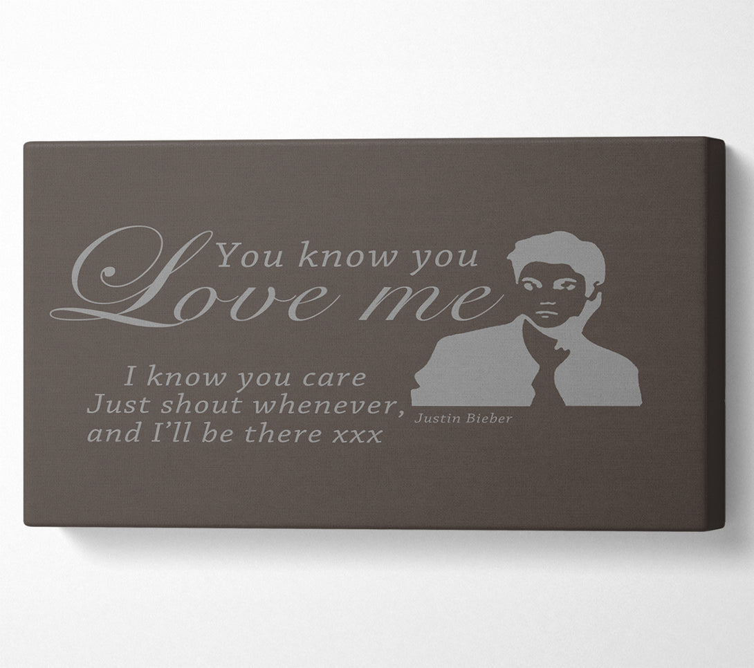  A Canvas Print of Music Quote You Know You Love Me Justin Bieber Chocolate Canvas Print