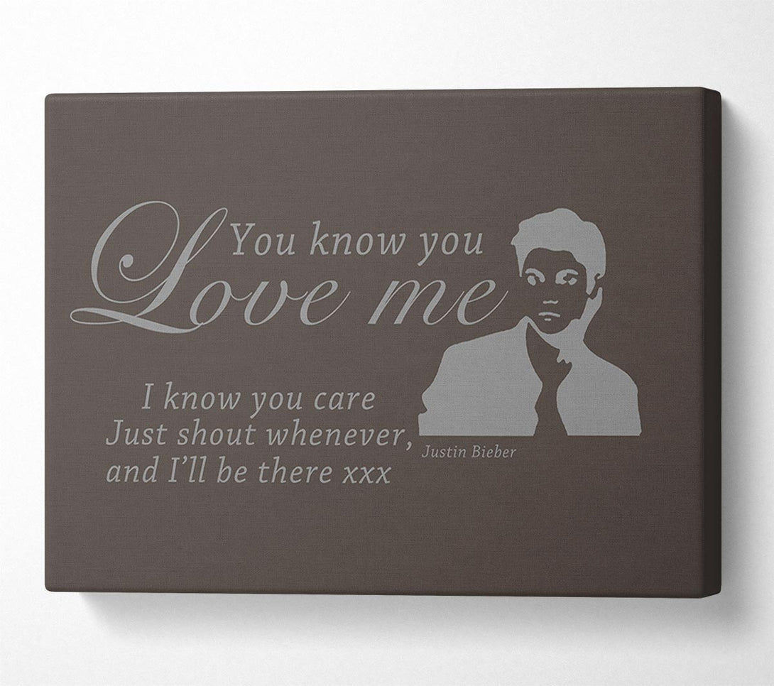  A Canvas Print of Music Quote You Know You Love Me Justin Bieber Chocolate Canvas Print