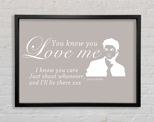 Music Quote You Know You Love Me Justin Bieber Beige Framed Print