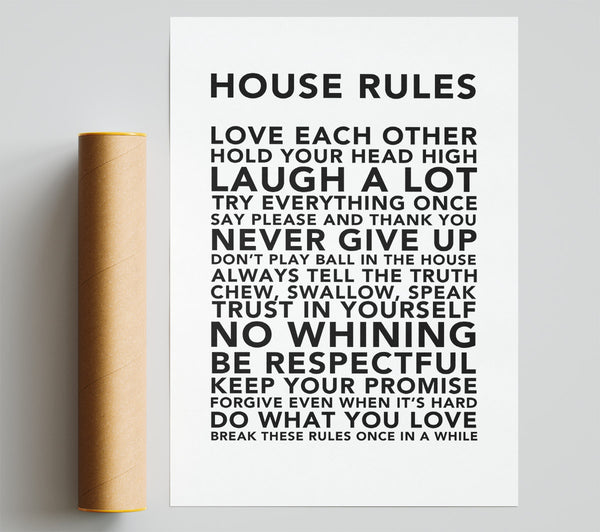 Family Quote House Rules 3 White Giclee Print