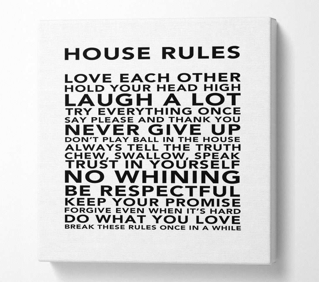 A Canvas Print of Family Quote House Rules 3 White Canvas Wall Art