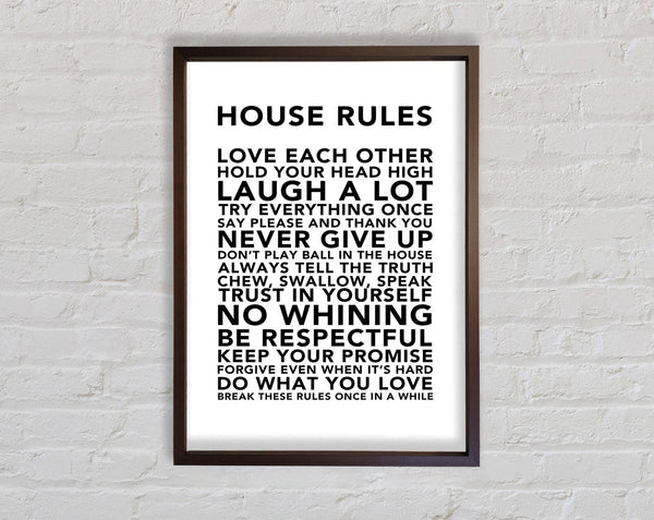 Family Quote House Rules 3 White Framed Print