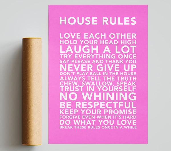 Family Quote House Rules 3 Vivid Pink Print