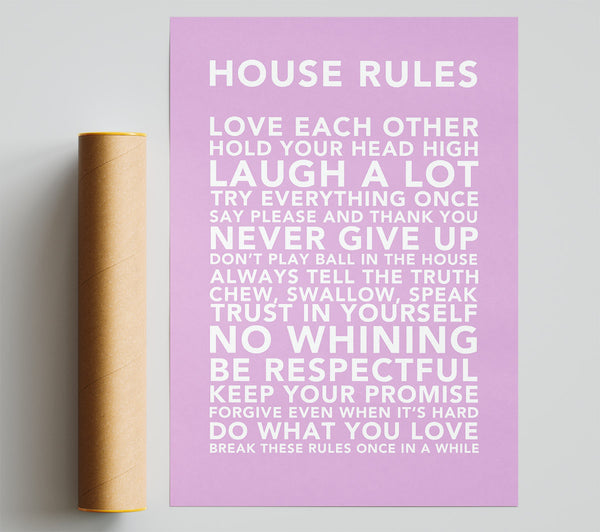 Family Quote House Rules 3 Pink Giclee Print