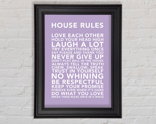 Family Quote House Rules 3 Lilac Framed Print