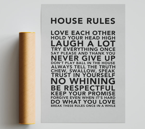 Family Quote House Rules 3 Grey Print
