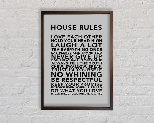 Family Quote House Rules 3 Grey Framed Print