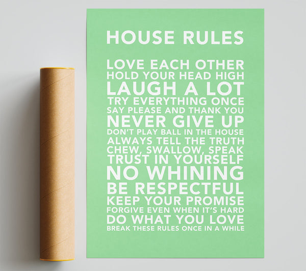 Family Quote House Rules 3 Green Giclee Print