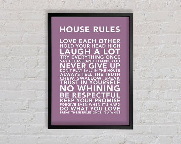 Family Quote House Rules 3 Dusty Pink Framed Print