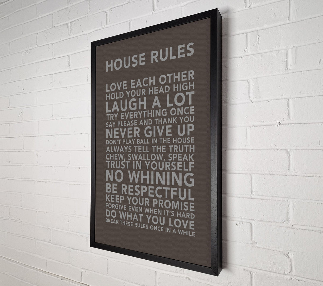  A Canvas Print of Family Quote House Rules 3 Chocolate Canvas Print