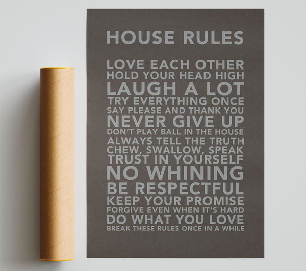 Family Quote House Rules 3 Chocolate Poster