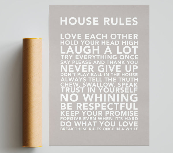 Family Quote House Rules 3 Beige Poster