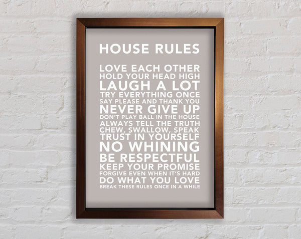 Family Quote House Rules 3 Beige Framed Print