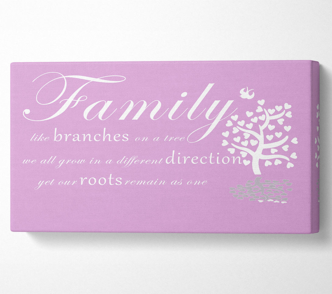  A Canvas Print of Family Quote Family Like Branches On A Tree Pink Canvas Art