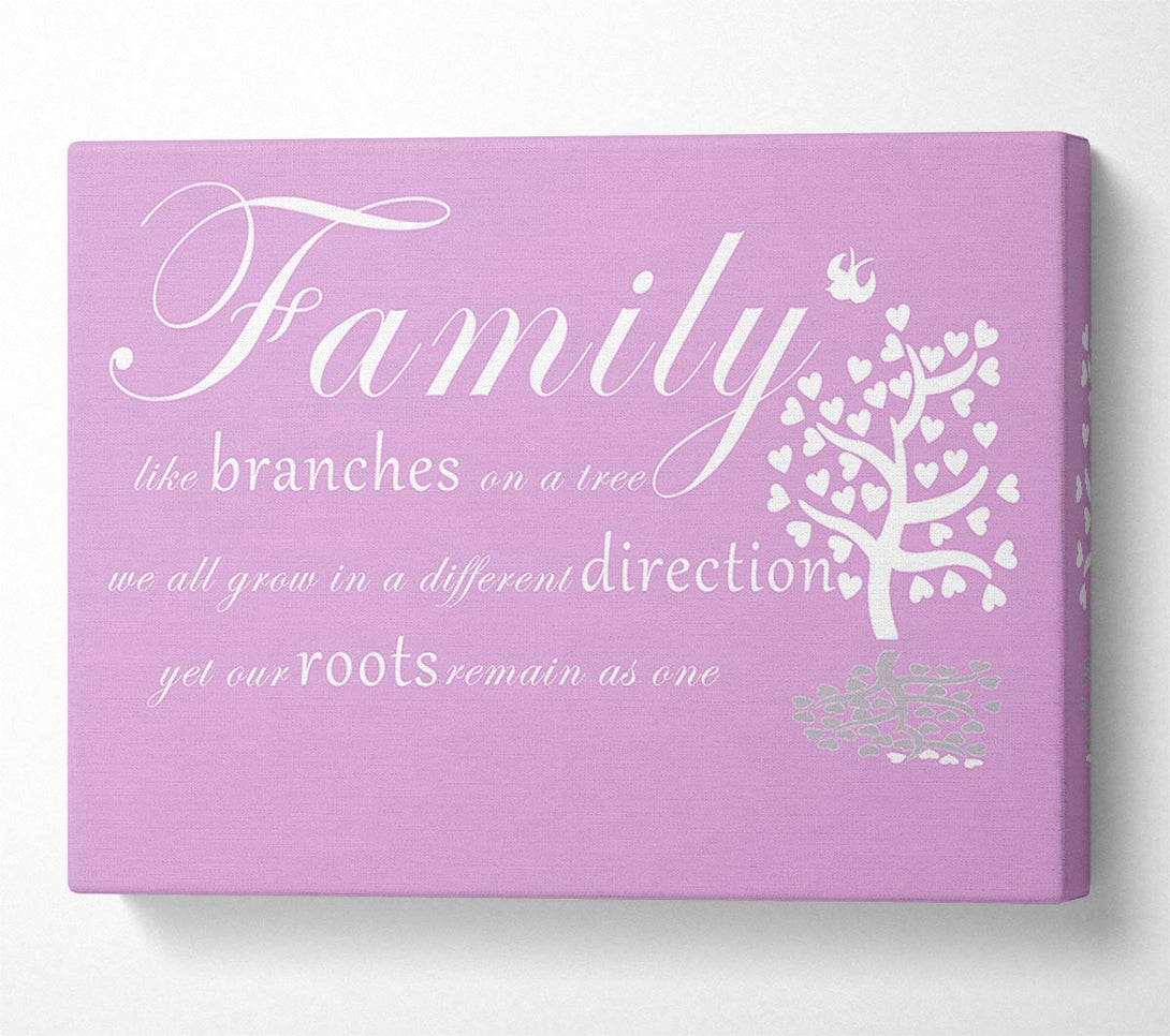 A Canvas Print of Family Quote Family Like Branches On A Tree Pink Canvas Art