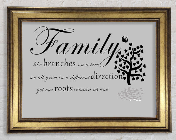Family Quote Family Like Branches On A Tree Grey Framed Print