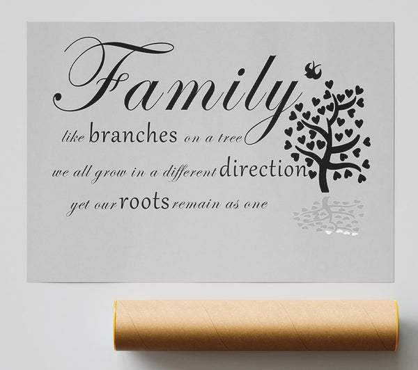 Family Quote Family Like Branches On A Tree Grey Giclee Print