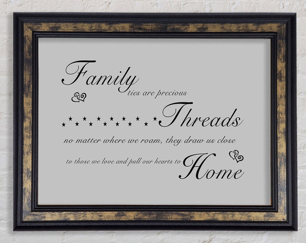 Family Quote Family Ties Are Precious Grey Framed Print