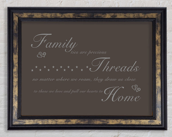 Family Quote Family Ties Are Precious Chocolate Framed Print