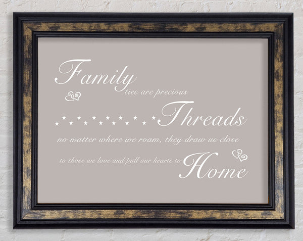 Family Quote Family Ties Are Precious Beige Framed Print