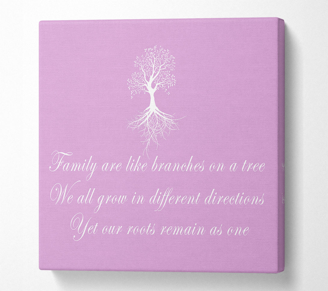  A Canvas Print of Family Quote Family Are Like Branches Pink Canvas Wall Art