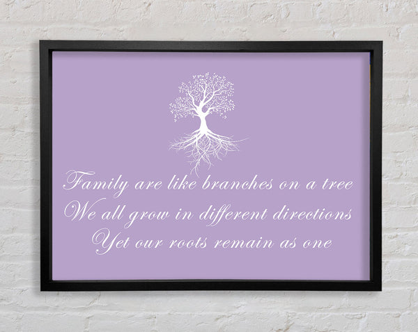 Family Quote Family Are Like Branches Lilac Framed Print
