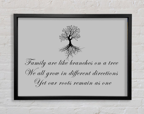 Family Quote Family Are Like Branches Grey Framed Print