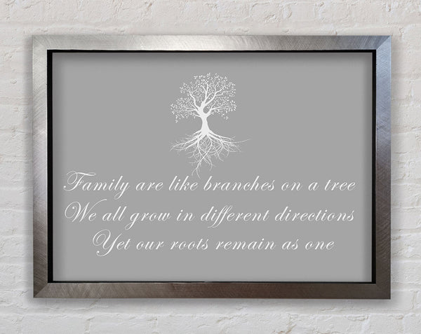 Family Quote Family Are Like Branches Grey White Framed Print