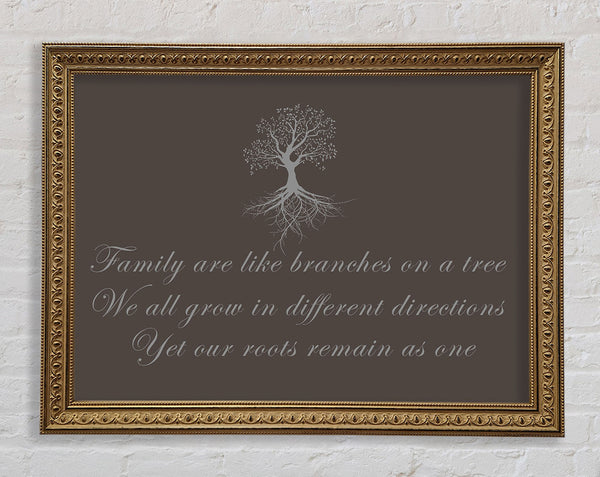 Family Quote Family Are Like Branches Chocolate Framed Print