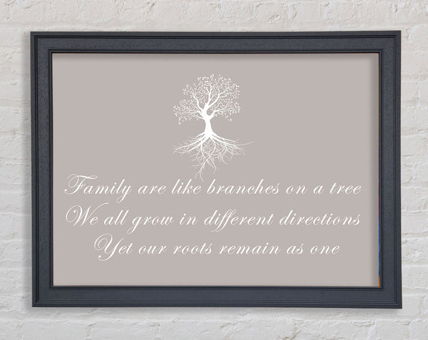 Family Quote Family Are Like Branches Beige Framed Print