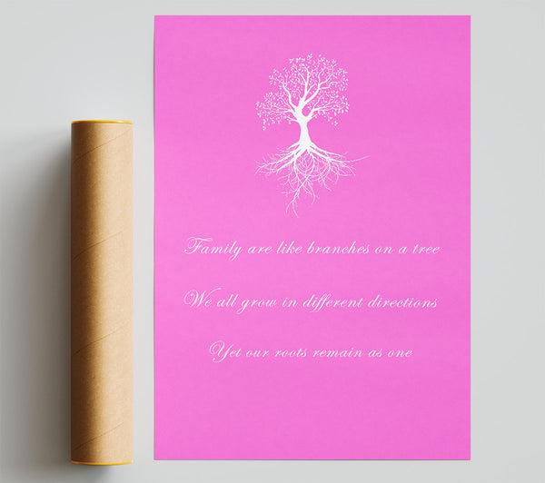 Family Quote Family Are Like Branches 2 Vivid Pink Poster