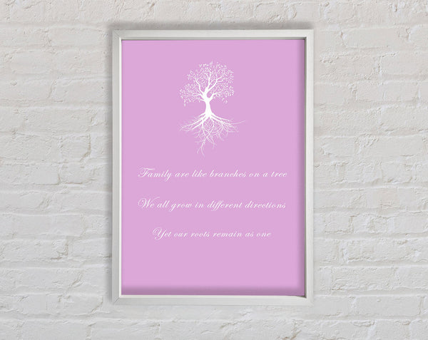 Family Quote Family Are Like Branches 2 Pink Framed Print