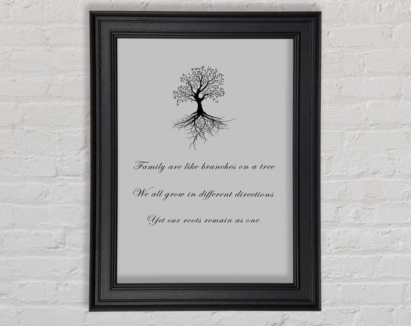 Family Quote Family Are Like Branches 2 Grey Framed Print