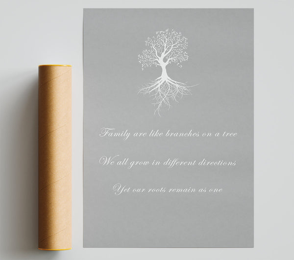 Family Quote Family Are Like Branches 2 Grey White Poster