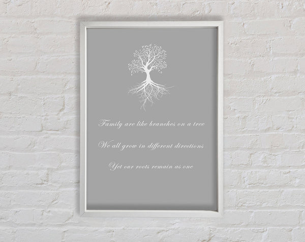 Family Quote Family Are Like Branches 2 Grey White Framed Print