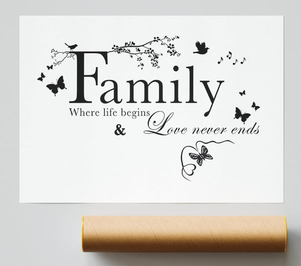 Family Quote Family Where Life Begins White Print