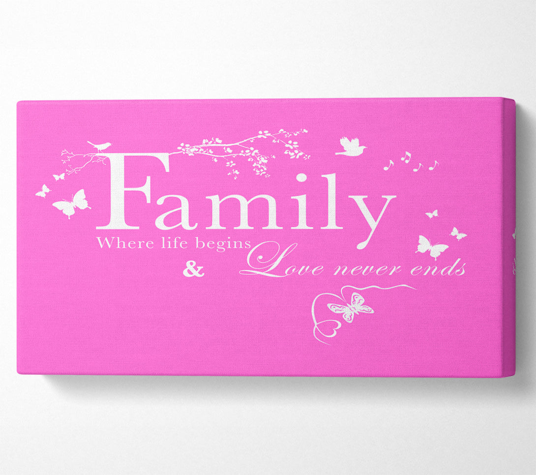  A Canvas Print of Family Quote Family Where Life Begins Vivid Pink Canvas Art